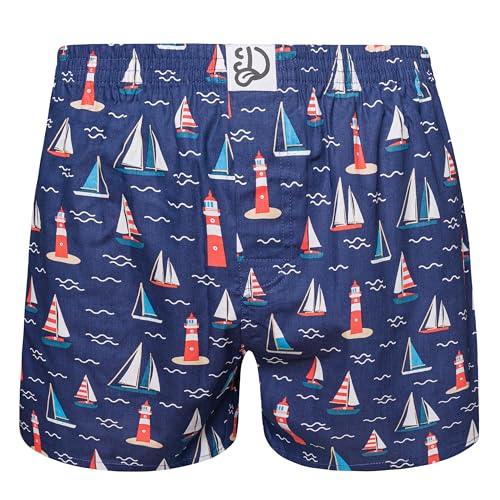 Dedoles Boxershorts Herren & Jungen Unterwäsche Trunks Baumwolle lustige Designs Dinosaurier Hamster Spiele Maulwurf Geschenk, Farbe Blau, Motiv Leuchtturm und Segelboote, Gr. S von Dedoles