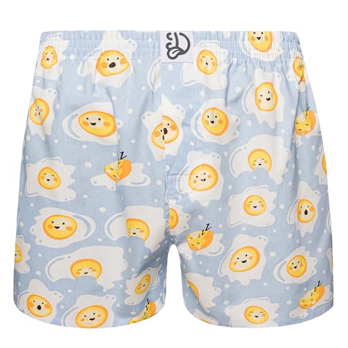 Dedoles Boxershorts Herren Unterwäsche Männer Trunks Baumwolle lustige Designs Tiere Avocado Hamster Spiele Formel-Rennen, Farbe Blau, Motiv Spiegelei, Gr. L von Dedoles