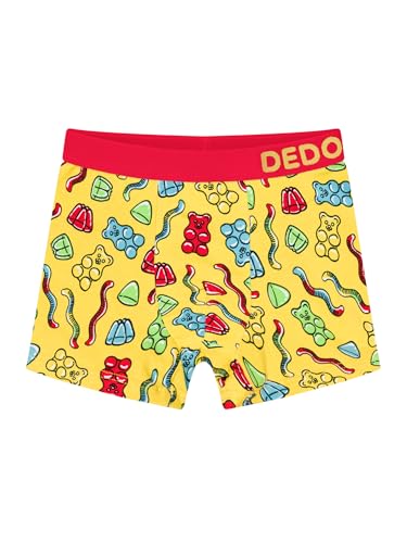 Dedoles Boxershorts Herren & Jungen Unterwäsche Trunks Baumwolle lustige Designs Dinosaurier Hamster Spiele Maulwurf Geschenk, Farbe Gelb, Motiv Gummibären Jungen, Gr. 6-8 Jahre von Dedoles