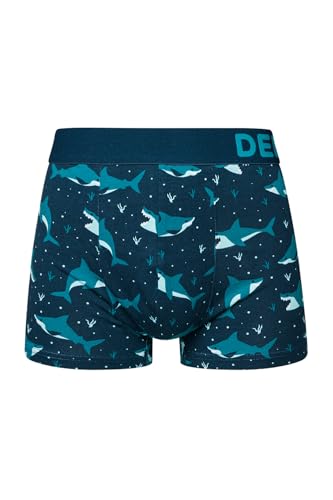 Dedoles Boxershorts Herren & Jungen Unterwäsche Trunks Baumwolle lustige Designs Dinosaurier Hamster Spiele Maulwurf Geschenk, Farbe: Blau, Motiv: Blauer Hai (Gekürzte Boxershorts), Gr. 2XL von Dedoles