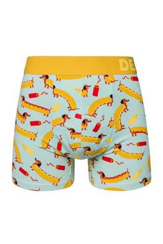 Dedoles Boxershorts Herren & Jungen Unterwäsche Trunks Baumwolle lustige Designs Dinosaurier Hamster Spiele Maulwurf Geschenk, Farbe: Gelb, Motiv: Hotdog (Boxershorts), Gr. S von Dedoles