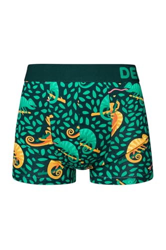 Dedoles Boxershorts Herren & Jungen Unterwäsche Trunks Baumwolle lustige Designs Dinosaurier Hamster Spiele Maulwurf Geschenk, Farbe: Grün, Motiv: Chamäleon auf der Jagd (Gekürzte Boxershorts), Gr. M von Dedoles