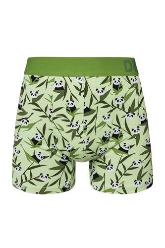 Dedoles Boxershorts Herren & Jungen Unterwäsche Trunks Baumwolle lustige Designs Dinosaurier Hamster Spiele Maulwurf Geschenk, Farbe: Grün, Motiv: Pandas und Bambus (Boxershorts), Gr. S von Dedoles
