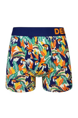 Dedoles Boxershorts Herren & Jungen Unterwäsche Trunks Baumwolle lustige Designs Dinosaurier Hamster Spiele Maulwurf Geschenk, Farbe: Mehrfarbig, Motiv: Tukan und Blätter (Boxershorts), Gr. L von Dedoles
