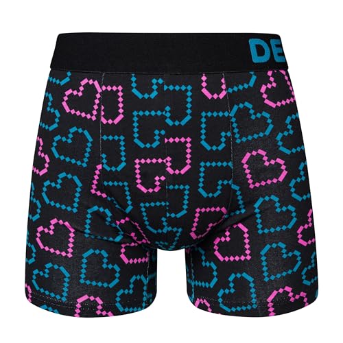 Dedoles Boxershorts Herren & Jungen Unterwäsche Trunks Baumwolle lustige Designs Dinosaurier Hamster Spiele Maulwurf Geschenk, Motiv: Pixelherzen, Farbe: Schwarz, Gr. L von Dedoles