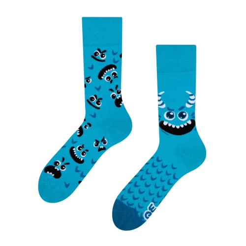 Dedoles Socken Regular normale Höhe Unisex Damen Herren Baumwolle viele lustige Designs Weihnachtssocken 1 Paar, Farbe Blau, Motiv Monsterchen, Gr. 35-38 von Dedoles