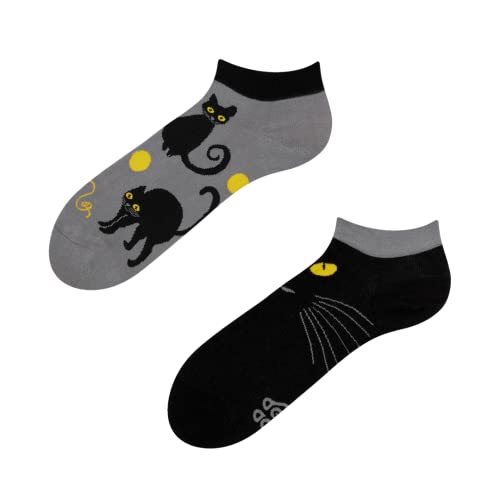 Dedoles Sneaker Socken Low Cut Füßlinge Unisex Damen Herren Baumwolle lustiges Design Geschenk links rechts verschieden, Farbe Schwarz, Motiv Katzenaugen Knöchelsocken, Gr. 35-38 von Dedoles