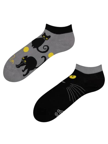 Dedoles Sneaker Socken Low Cut Füßlinge Unisex Damen Herren Baumwolle lustiges Design Geschenk links rechts verschieden, Farbe Schwarz, Motiv Katzenaugen Knöchelsocken, Gr. 39-42 von Dedoles