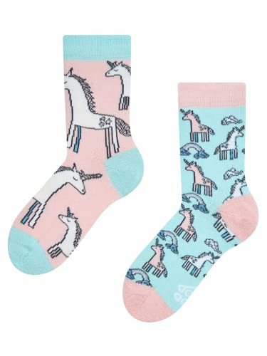 Dedoles Socken Regular normale Höhe Unisex Damen Herren Baumwolle viele lustige Designs Weihnachtssocken 1 Paar, Farbe Blau, Motiv Regenbogen-Einhorn, Gr. 39-42 von Dedoles