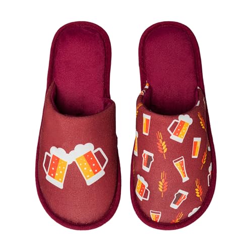 Dedoles Hausschuhe Damen Herren & Kinder Memory-Foam viele lustige Designs Einhorn Musik Regenbogen Comics Spiele Geschenk, Farbe: Braun, Motiv: Goldenes Bier, Gr. 44-45 EU von Dedoles