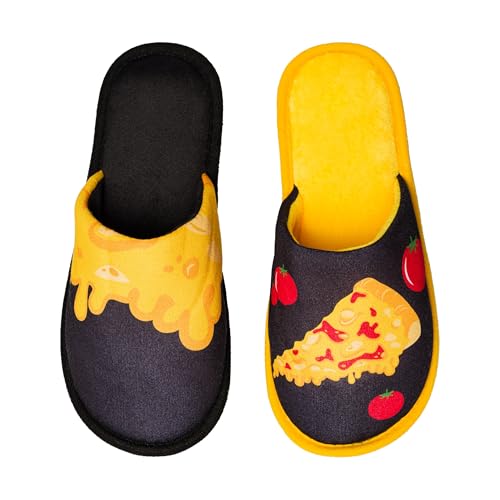 Dedoles Hausschuhe Damen Herren & Kinder Memory-Foam viele lustige Designs Einhorn Musik Regenbogen Comics Spiele Geschenk, Farbe: Mehrfarbig, Motiv: Käsepizza, Gr. 44-45 EU von Dedoles