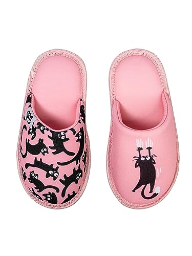 Dedoles Hausschuhe Damen Herren & Kinder Memory-Foam viele lustige Designs Einhorn Musik Regenbogen Comics Spiele Geschenk, Farbe: Rosa Katzen, Gr.: 28-29 EU von Dedoles