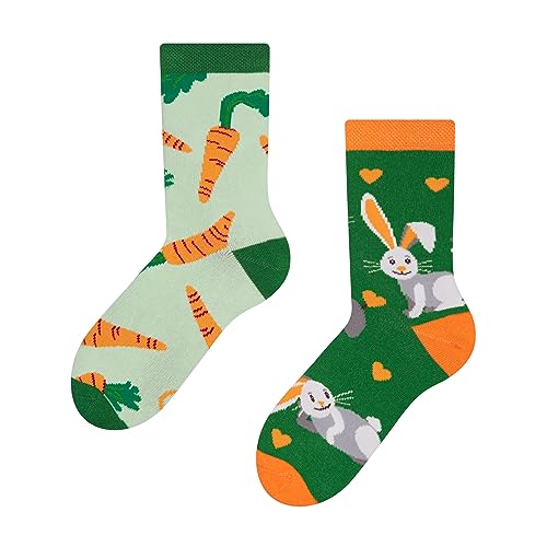 Dedoles Socken Kinder Mädchen Jungen Baumwolle viele lustige Designs Weihnachtssocken 1 Paar, Farbe Grün, Motiv Kaninchen und Karotte, Gr. 31-34 von Dedoles