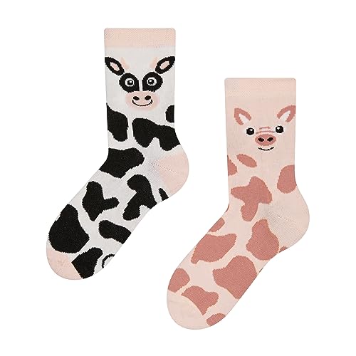 Dedoles Socken Kinder Mädchen Jungen Baumwolle viele lustige Designs Weihnachtssocken 1 Paar, Farbe Rosa, Motiv Kuh und Schweinchen, Gr. 31-34 von Dedoles