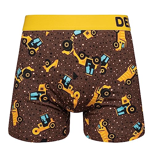 Dedoles Boxershorts Herren & Jungen Unterwäsche Trunks Baumwolle lustige Designs Dinosaurier Hamster Spiele Maulwurf Geschenk, Farbe Braun, Motiv Schwere Maschinen Unterhose, Gr. L von Dedoles