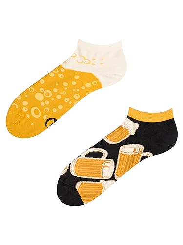 Dedoles Sneaker Socken Low Cut Füßlinge Unisex Damen Herren Baumwolle lustiges Design Geschenk links rechts verschieden, Farbe Schwarz, Motiv Bier vom Fass, Gr. 39-42 von Dedoles