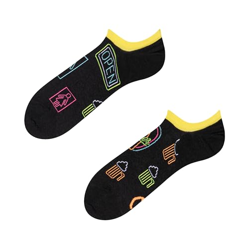 Dedoles Lustige Sneakersocken Kurze Herren & Damen aus Baumwolle 1 Paar, Farbe Schwarz, Motiv Neon-Bier, Gr. 43-46 von Dedoles