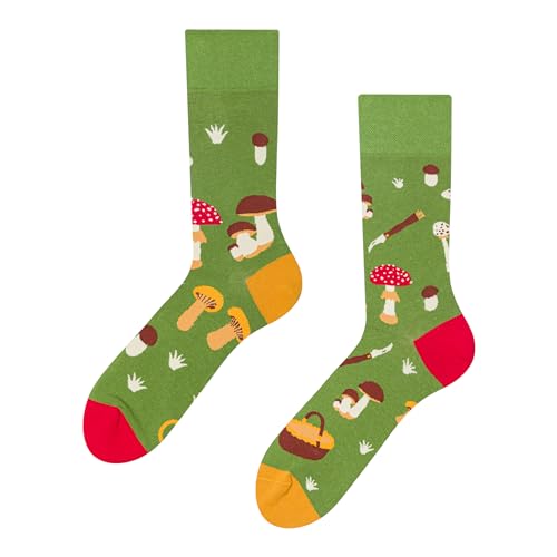 Dedoles Socken Regular normale Höhe Unisex Damen Herren Baumwolle viele lustige Designs Weihnachtssocken 1 Paar, Farbe Grün, Motiv Pilzjagd, Gr. 39-42 von Dedoles