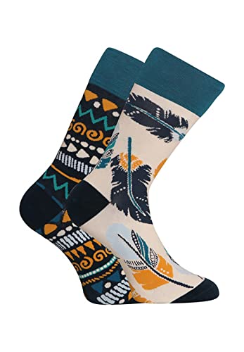 Dedoles Socken Regular normale Höhe Unisex Damen Herren Baumwolle viele lustige Designs Weihnachtssocken 1 Paar, Farbe Blau, Motiv Federn, Gr. 35-38 von Dedoles