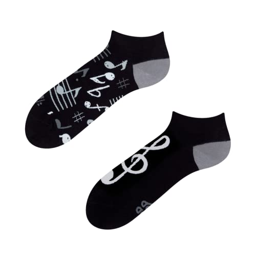 Dedoles Sneaker Socken Low Cut Füßlinge Unisex Damen Herren Baumwolle lustiges Design Geschenk links rechts verschieden, Farbe Schwarz, Motiv Musik Knöchelsocken, Gr. 35-38 von Dedoles