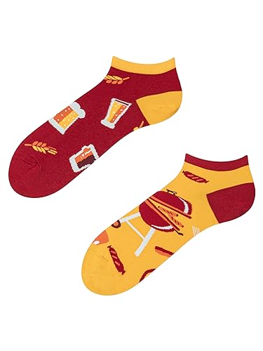 Dedoles Sneaker Socken Low Cut Füßlinge Unisex Damen Herren Baumwolle lustiges Design Geschenk links rechts verschieden, Farbe Mehrfarbig, Motiv Bier und Barbecue, Gr. 39-42 von Dedoles