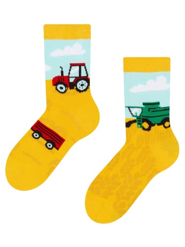 Dedoles Socken Kinder Mädchen Jungen Baumwolle viele lustige Designs Weihnachtssocken 1 Paar, Farbe Gelb, Motiv Traktor, Gr. 23-26 von Dedoles