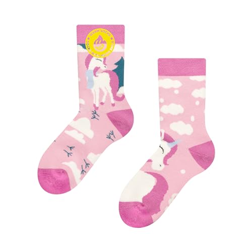 Dedoles Socken Kinder Mädchen Jungen Baumwolle viele lustige Designs Weihnachtssocken 1 Paar, Farbe Rosa, Motiv Einhorn mit Schal Wärmesocken, Gr. 31-34 von Dedoles