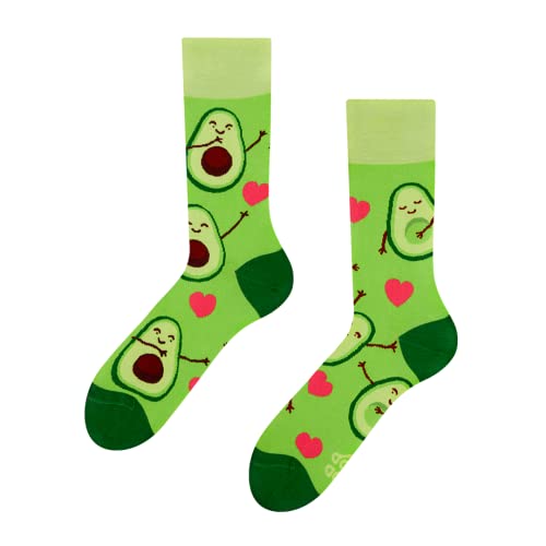 Dedoles Socken Regular normale Höhe Unisex Damen Herren Baumwolle viele lustige Designs Weihnachtssocken 1 Paar, Farbe Grün, Motiv Avocado-Liebe, Gr. 43-46 von Dedoles