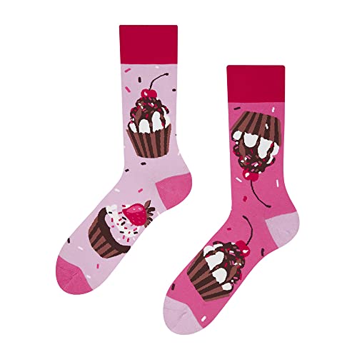 Dedoles Socken Regular normale Höhe Unisex Damen Herren Baumwolle viele lustige Designs Weihnachtssocken 1 Paar, Farbe Rosa, Motiv Rosa Cupcakes, Gr. 35-38 von Dedoles