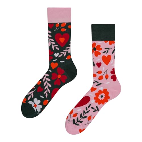 Dedoles Socken Regular normale Höhe Unisex Damen Herren Baumwolle viele lustige Designs Weihnachtssocken 1 Paar, Farbe Rosa, Motiv Blumenliebe, Gr. 35-38 von Dedoles