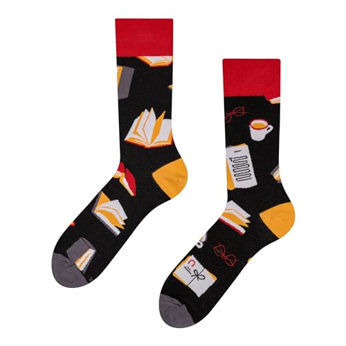 Dedoles Socken Regular normale Höhe Unisex Damen Herren Baumwolle viele lustige Designs Weihnachtssocken 1 Paar, Farbe Schwarz, Motiv Buchliebhaber, Gr. 35-38 von Dedoles