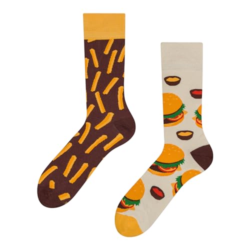 Dedoles Socken Regular normale Höhe Unisex Damen Herren Baumwolle viele lustige Designs Weihnachtssocken 1 Paar, Farbe Gelb, Motiv Burger und Pommes Frites, Gr. 35-38 von Dedoles