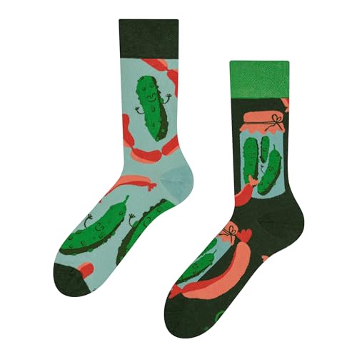 Dedoles Socken Regular normale Höhe Unisex Damen Herren Baumwolle viele lustige Designs Weihnachtssocken 1 Paar, Farbe Grün, Motiv Essiggurken, Gr. 39-42 von Dedoles