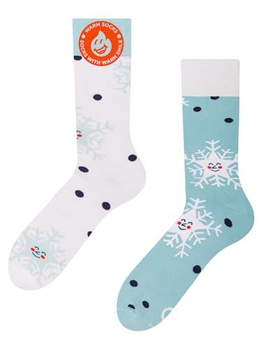 Dedoles Socken Regular normale Höhe Unisex Damen Herren Baumwolle viele lustige Designs Weihnachtssocken 1 Paar, Farbe Blau, Motiv Glückliche Schneeflocken Wärmesocken, Gr. 39-42 von Dedoles