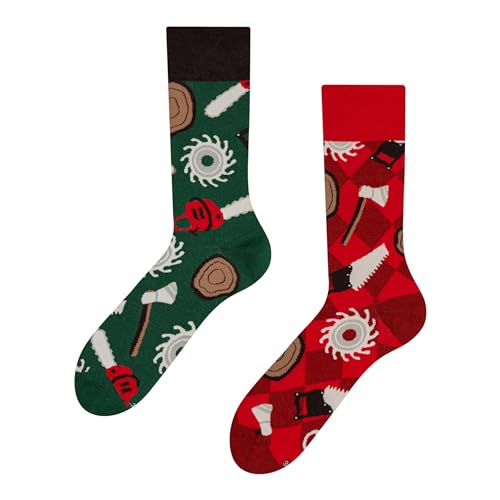 Dedoles Socken Regular normale Höhe Unisex Damen Herren Baumwolle viele lustige Designs Weihnachtssocken 1 Paar, Farbe Rot, Motiv Holzfäller, Gr. 39-42 von Dedoles