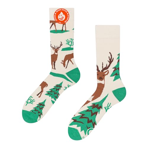 Dedoles Socken Regular normale Höhe Unisex Damen Herren Baumwolle viele lustige Designs Weihnachtssocken 1 Paar, Farbe Grün, Motiv Majestätischer Reh Wärmesocken, Gr. 35-38 von Dedoles