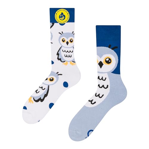 Dedoles Socken Regular normale Höhe Unisex Damen Herren Baumwolle viele lustige Designs Weihnachtssocken 1 Paar, Farbe Blau, Motiv Schneeeule Wärmesocken, Gr. 35-38 von Dedoles