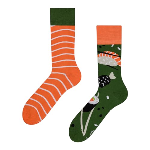 Dedoles Socken Regular normale Höhe Unisex Damen Herren Baumwolle viele lustige Designs Weihnachtssocken 1 Paar, Farbe Orange, Motiv Sushi-Zeit, Gr. 39-42 von Dedoles