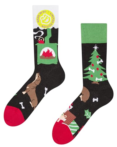 Dedoles Socken Regular normale Höhe Unisex Damen Herren Baumwolle viele lustige Designs Weihnachtssocken 1 Paar, Farbe Mehrfarbig, Motiv Weihnachtsdackel, Gr. 35-38 von Dedoles