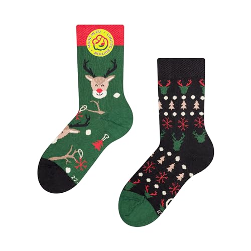 Dedoles Socken Regular normale Höhe Unisex Damen Herren Baumwolle viele lustige Designs Weihnachtssocken 1 Paar, Farbe Grün, Motiv Weihnachtsrentier, Gr. 35-38 von Dedoles