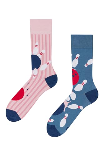 Dedoles Socken Unisex Damen Herren & Kinder Baumwolle viele lustige Designs 1 Paar Geschenk links rechts verschieden, Farbe: Blau, Motiv: Bowling, Gr. 35-38 von Dedoles