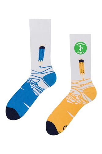 Dedoles Socken Unisex Damen Herren & Kinder Baumwolle viele lustige Designs 1 Paar Geschenk links rechts verschieden, Farbe: Gelb, Motiv: Buntstifte (Bambus), Gr. 35-38 von Dedoles