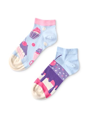 Dedoles Socken Unisex Damen Herren & Kinder Baumwolle viele lustige Designs 1 Paar Geschenk links rechts verschieden, Farbe: Lila, Motiv: Kirschtorte (Knöchelsocken), Gr. 39-42 von Dedoles