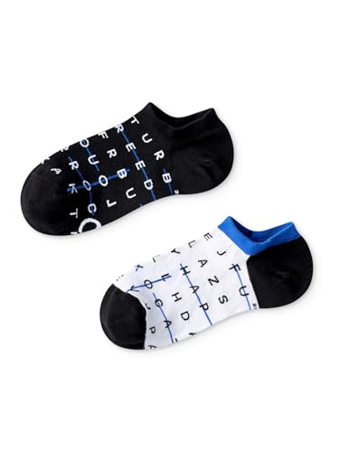 Dedoles Socken Unisex Damen Herren & Kinder Baumwolle viele lustige Designs 1 Paar Geschenk links rechts verschieden, Farbe: Schwarz, Motiv: Kreuzworträtsel Sneakersocken, Gr. 35-38 von Dedoles