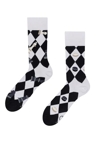 Dedoles Socken Unisex Damen Herren & Kinder Baumwolle viele lustige Designs 1 Paar Geschenk links rechts verschieden, Farbe: Schwarz, Motiv: Schach und Dame, Gr. 39-42 von Dedoles