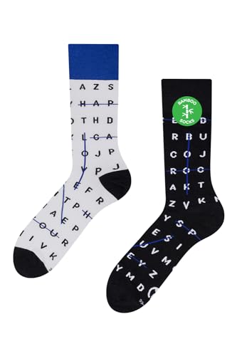 Dedoles Socken Unisex Damen Herren & Kinder Baumwolle viele lustige Designs 1 Paar Geschenk links rechts verschieden, Farbe: Schwarz, Motiv: Wortsuche Kreuzworträtsel (Bambus), Gr. 43-46 von Dedoles