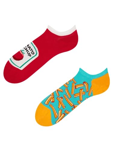 Dedoles Socken Unisex Damen Herren & Kinder Baumwolle viele lustige Designs 1 Paar Geschenk links rechts verschieden, Farbe: Mehrfarbig, Motiv: Pommes mit Ketchup, Gr. 35-38 EU von Dedoles