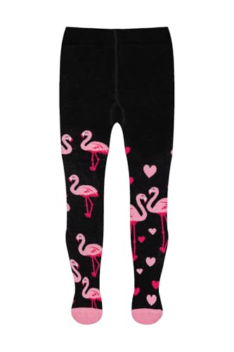Dedoles Strumpfhose Kinder Mädchen & Jungen Baumwolle lustige Designs Dinosaurier Auto Flamingo Koala Waschbär Vögel Geschenk, Farbe: Schwarz, Motiv: Flamingos und Herzen, Gr. 3-4 years von Dedoles