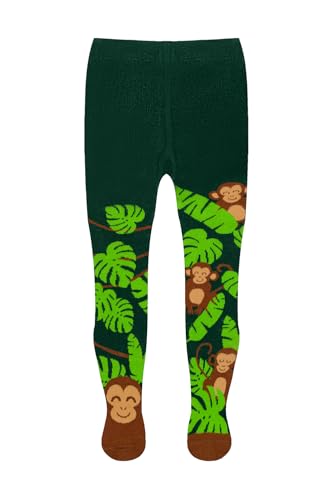 Dedoles Strumpfhose Kinder Mädchen & Jungen Baumwolle lustige Designs Dinosaurier Auto Flamingo Koala Waschbär Vögel Geschenk, Farbe: Schwarz, Motiv: Kleines Äffchen, Gr. 5-6 years von Dedoles