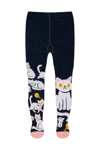 Dedoles Strumpfhose Kinder Mädchen & Jungen Baumwolle lustige Designs Dinosaurier Auto Flamingo Koala Waschbär Vögel Geschenk, Farbe: Schwarz, Motiv: Verspieltes Kätzchen, Gr. 2-3 years von Dedoles